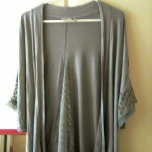 Womens size medium lace gray open front top blouse Logo by Lori Goldstein